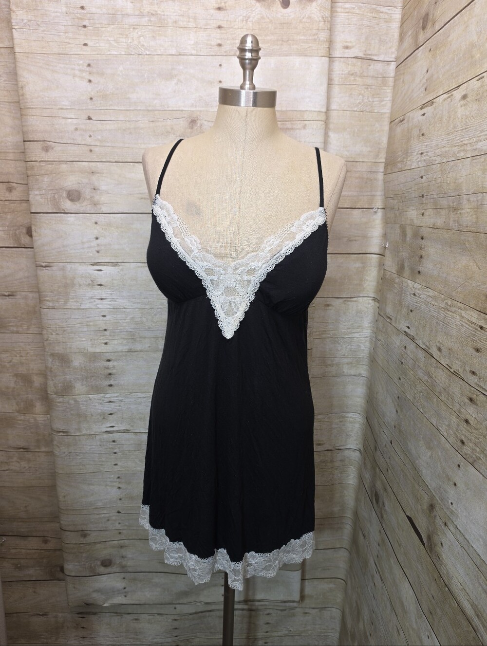Victoria's Secret Black Chemise with White Lace Trim